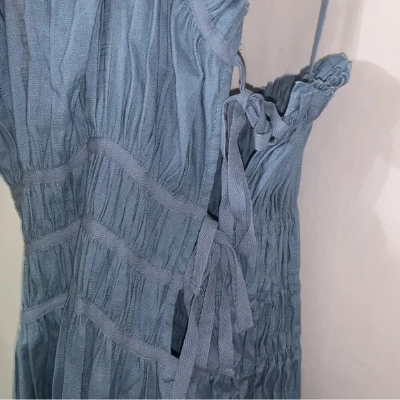 CULT GAIA Lola Smocked Linen Midi Dress Blue Steel NWT - Picture 7 of 13